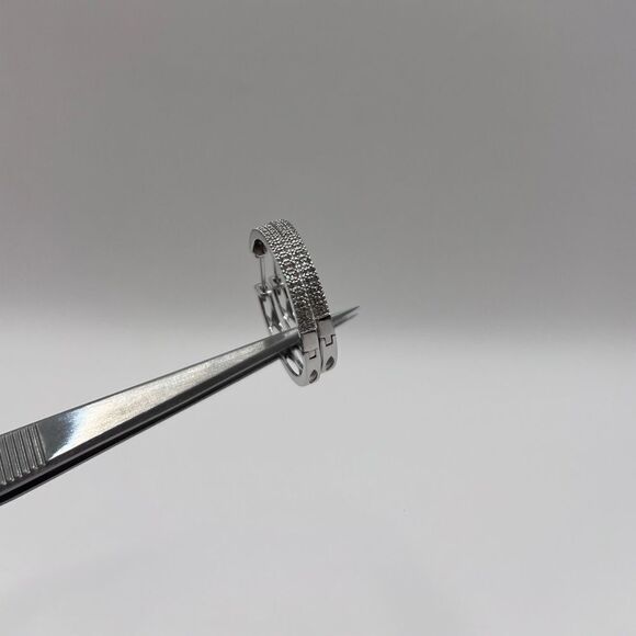 0.25 CT Natural Diamond Sterling Silver Hoop Earrings - Picture 4 of 9